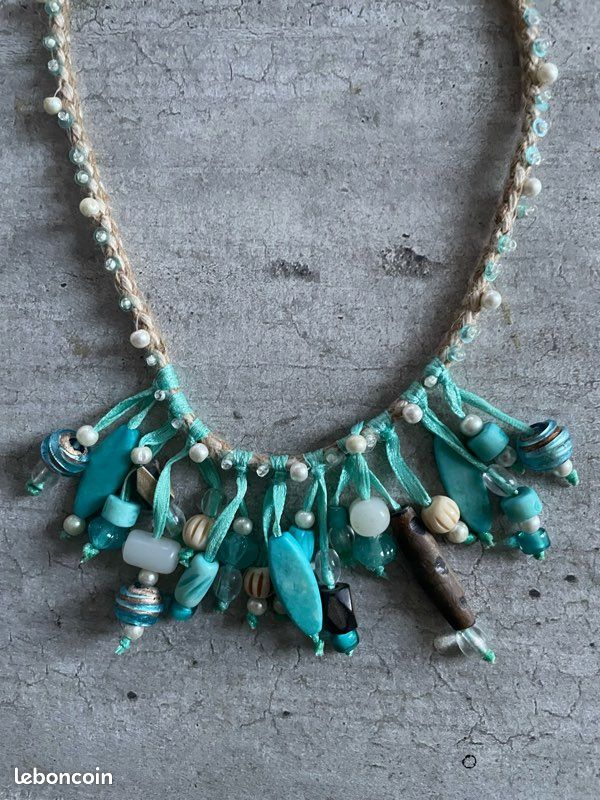 Collier femme vintage blue fait main (image 2)