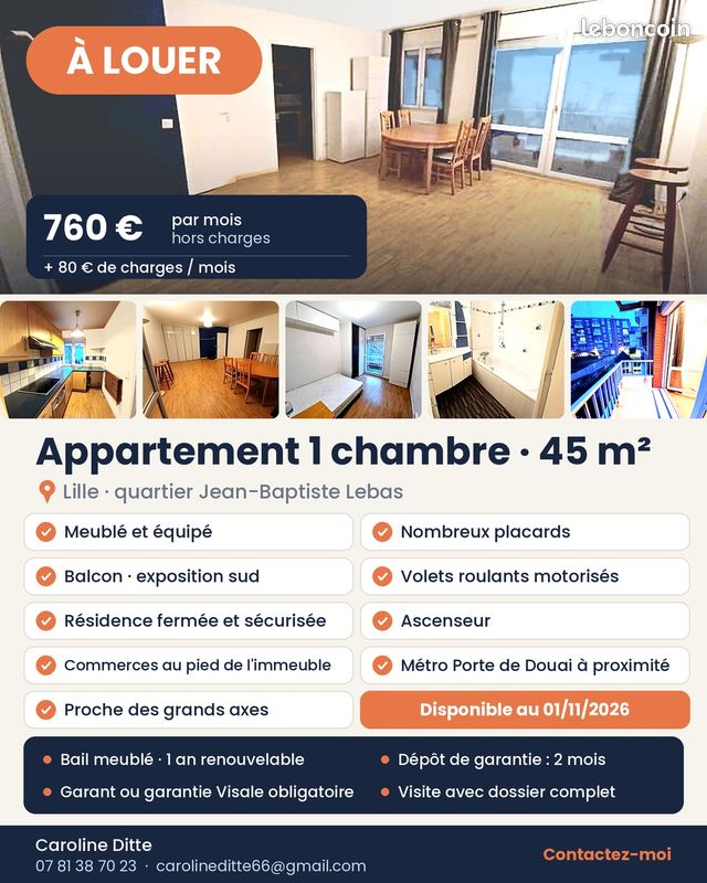 Appartement 2 pièces 43 m² · à Lille · 43 m² · 840 €/mois