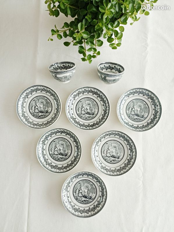 Lot de 6 coupelles et 2 tasses Cappellemans, Jemmapes (image 1)