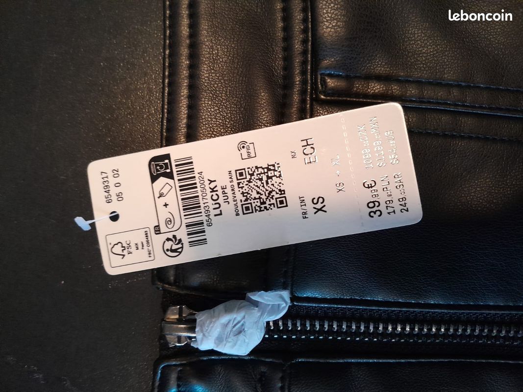 Jupe Bimatière Erinly – Cuir Et Polyester Noir, Taille M Neuve Avec étiquette