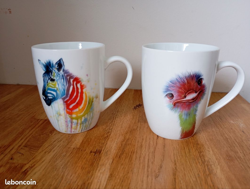 Lot De 2 Mugs En Céramique Décor Herbier Pastel De C. Michaut - Marque Louis Pariente - Occasion En Bon état