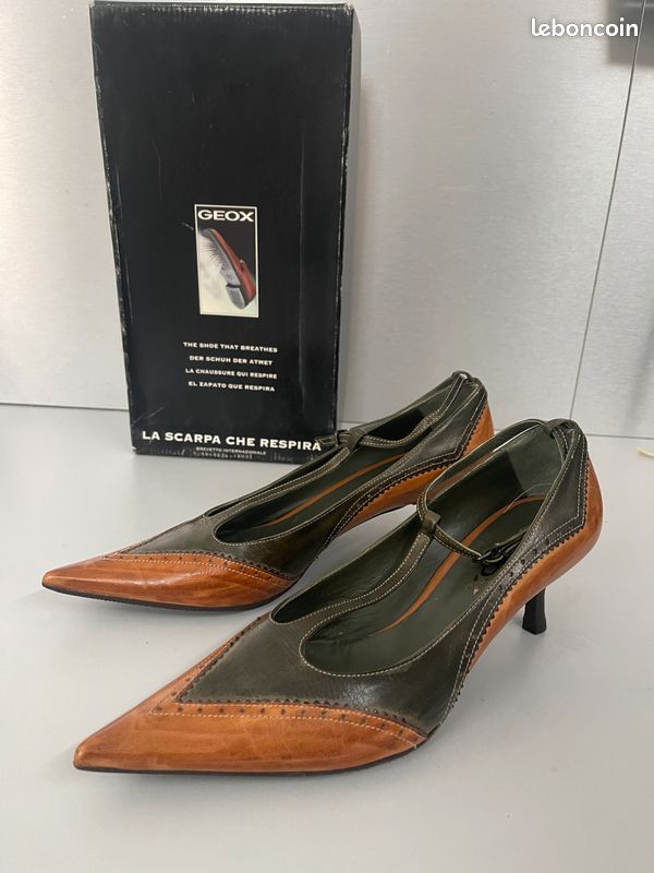 Escarpins Geox En Cuir Patiné - Noir, Talon 7cm+, Taille 37