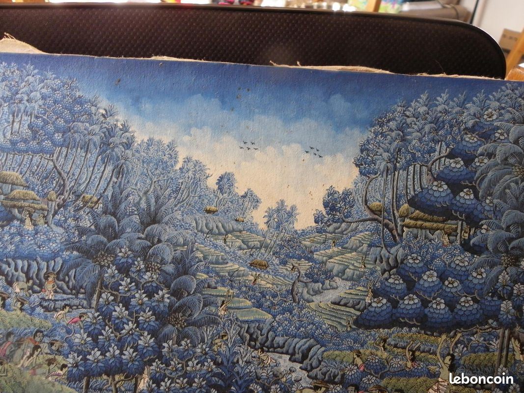 Peinture toile Balinoise signature à voir vintage 60 x 40 cm (image 4)
