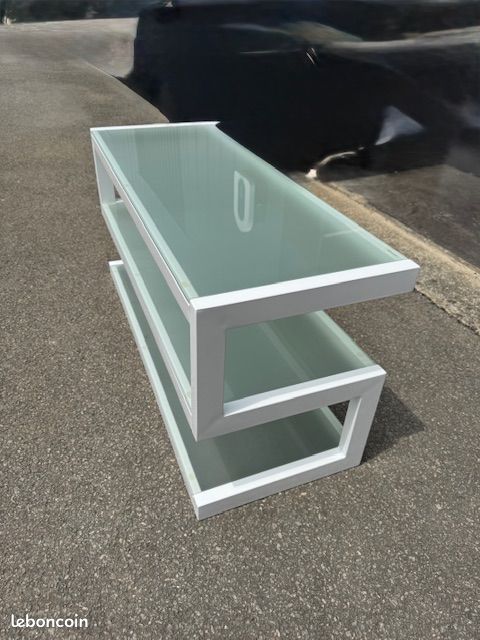 Meuble tv blanc verre trempe 110cm x 40cm (image 1)