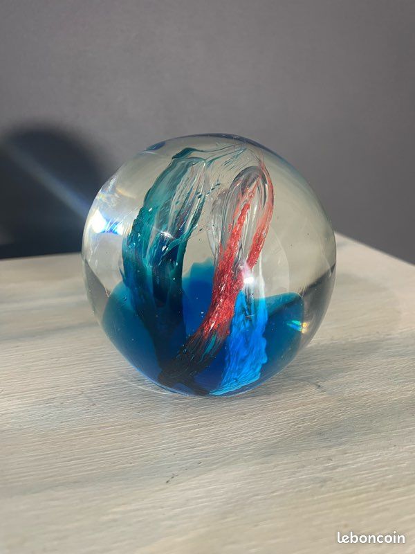 Presse papier boule sulfure verre bleu (image 8)