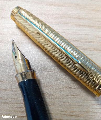 Stylo Plume Parker 35 Vintage Plaque Or - Plume Or 18K Motifs Croisillons - Occasion Très Bon état