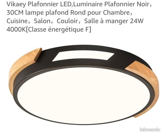 Plafonnier LED Rond 30 Cm Noir 24W 4000K - Pour Chambre, Salon, Cuisine (Classe Énergétique F)