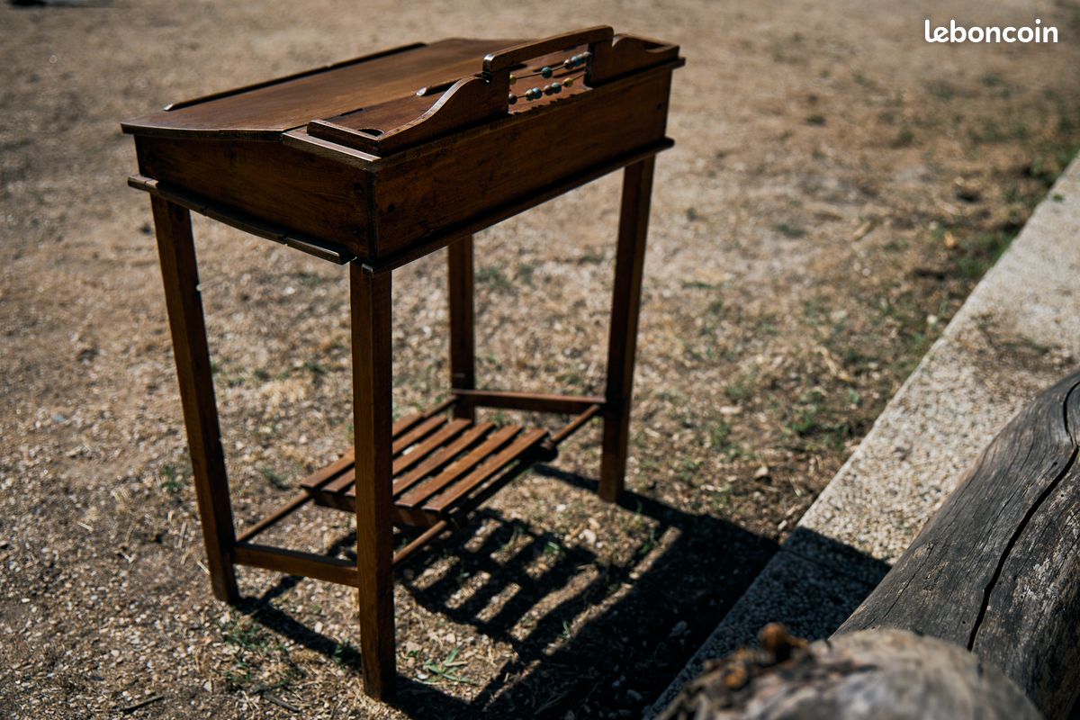 Bureau pupitre écolier ancien bois massif - boulier (image 3)