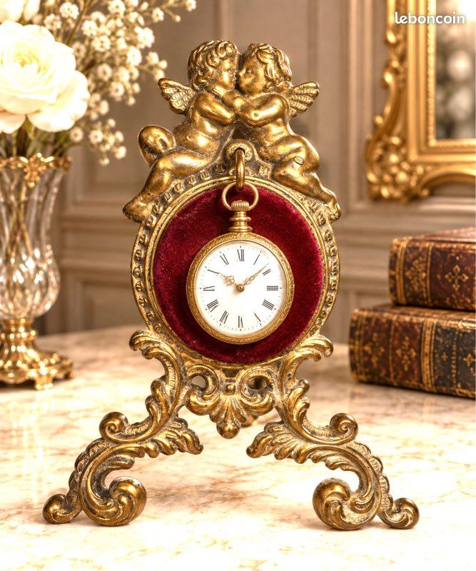 Rare Porte-Montre Gousset Ancien aux Angelots – Régule Doré – Style Louis XV Rococo – Belle Époque (vers 1890-1915 (image 1)