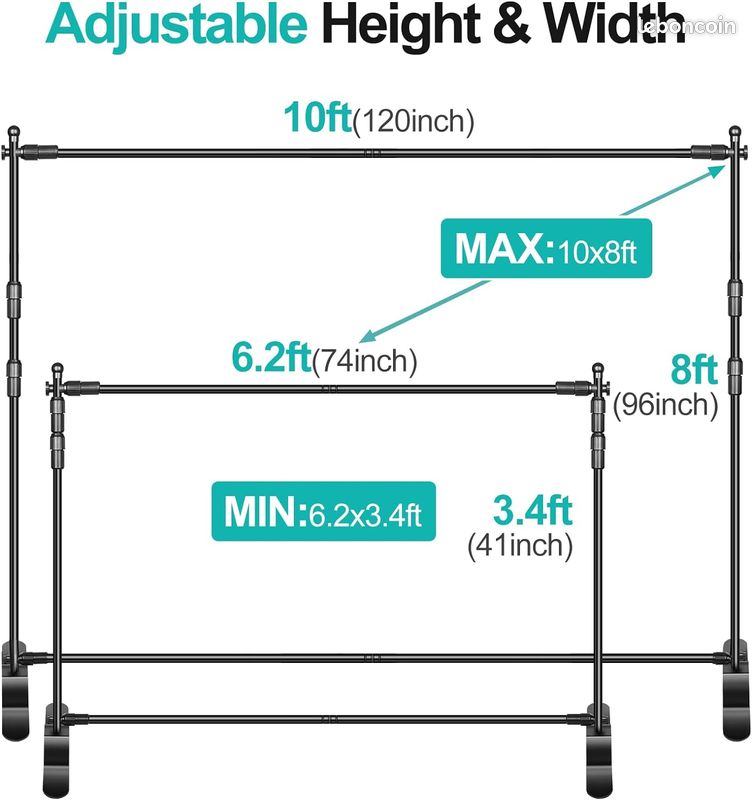 EMART Support de Fond Photo 3 m x 2,4 m, Support de Fond Réglable avec 2 Sacs de Sable et Sac de Transport pour Studio Photo, Portrait et Photographie de Produits, Studio (image 2)