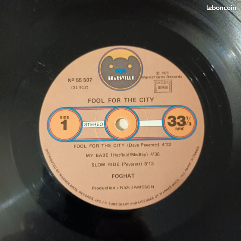Vinyle 1975. Foghat Fool For The City. Bearsville records (image 3)