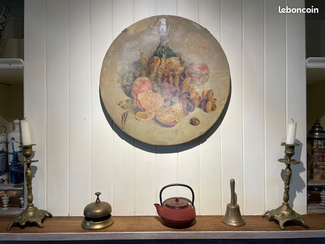 Ancien grand plat en céramique peint à l’huile (image 3)