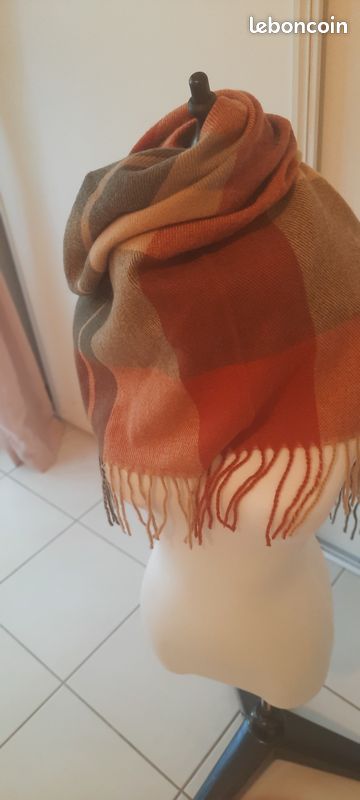 Châle écharpe Tube Cachemire 100% - Rouge Brique Et Beige - Unisexe - Neuf étiquettes