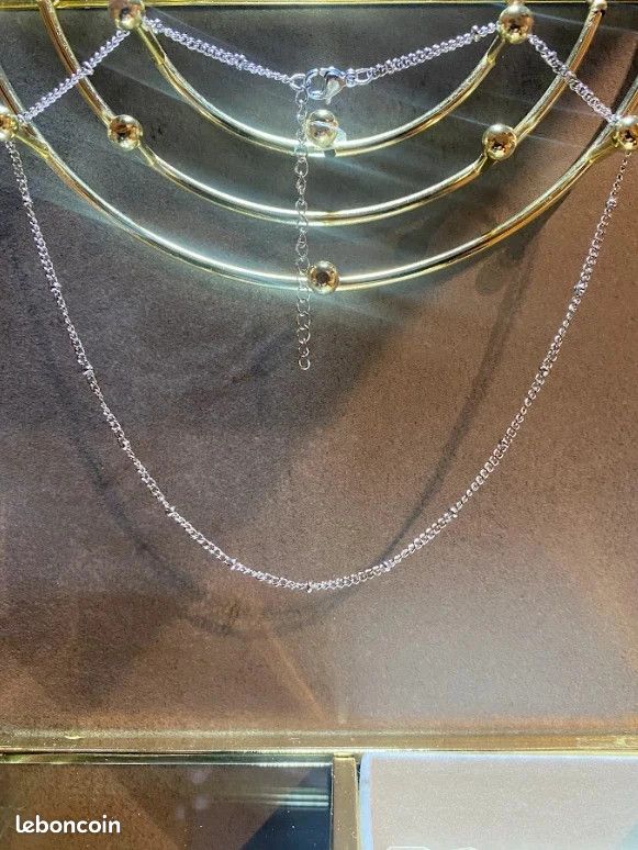 Collier ras du coup fin acier inoxydable 35cm + 5cm (image 2)