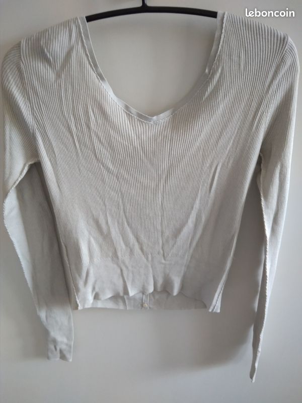 Gilet maille soie&coton manches longues gris perle (image 3)