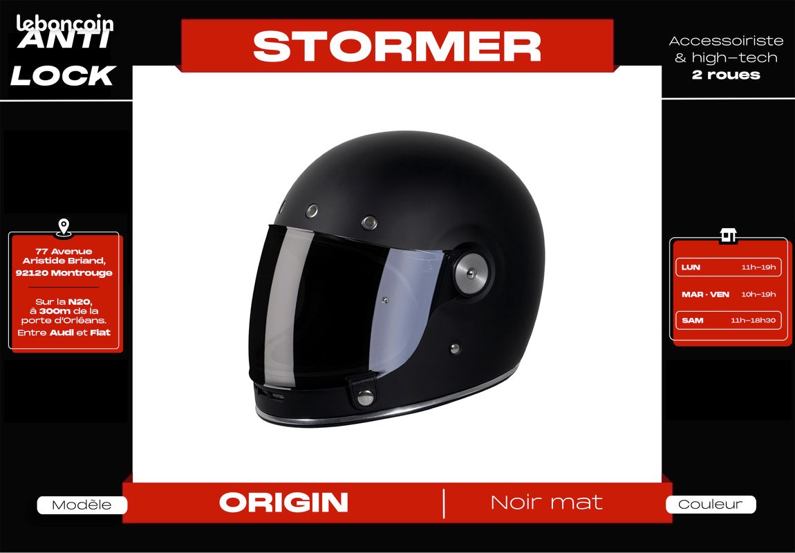 𝗗𝗲𝘀𝘁𝗼𝗰𝗸𝗮𝗴𝗲 – 𝟱𝟬% | Casque intégral Stormer 𝘃𝗶𝗻𝘁𝗮𝗴𝗲 𝗢𝗿𝗶𝗴𝗶𝗻 | 𝗡𝗲𝘂𝗳 + 𝗚𝗮𝗿𝗮𝗻𝘁𝗶𝗲 (image 2)