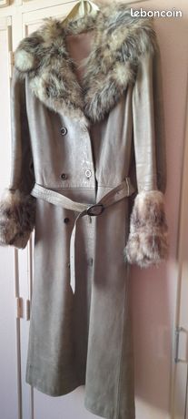 Manteau En Fourrure Véritable D'Opossum - Taille M - Vintage Bon État - Couleur Marron
