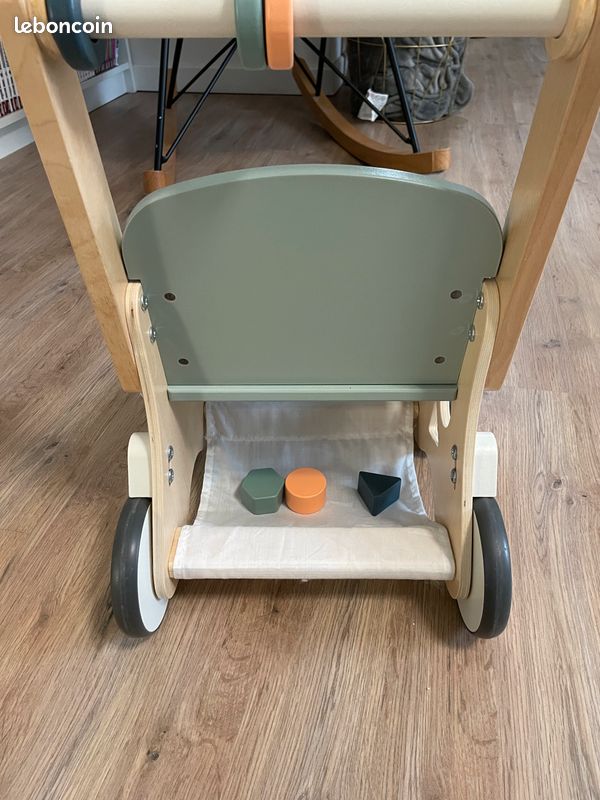 Chariot de marche poussette en bois - Vertbaudet - Bleu-vert (image 3)