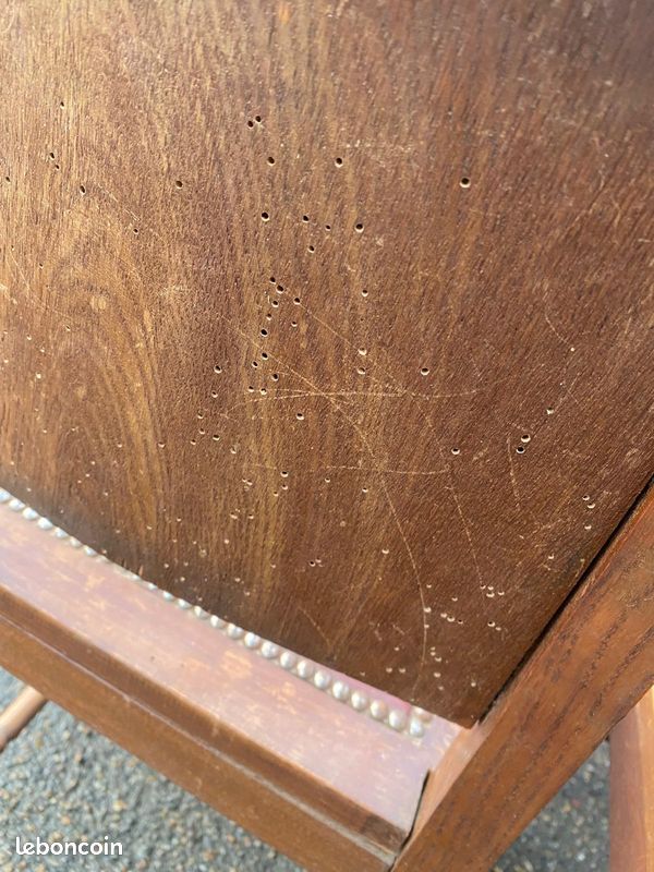 4 chaises gondoles art déco en bois massif chêne cuir skaï bordeaux 1930 (image 5)
