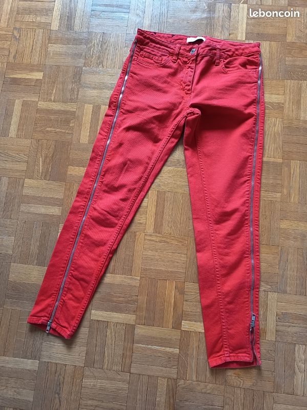 Pantalon Sandro Taille 38 - Slim Bleu En Coton élasthanne, Occasion Très Bon état