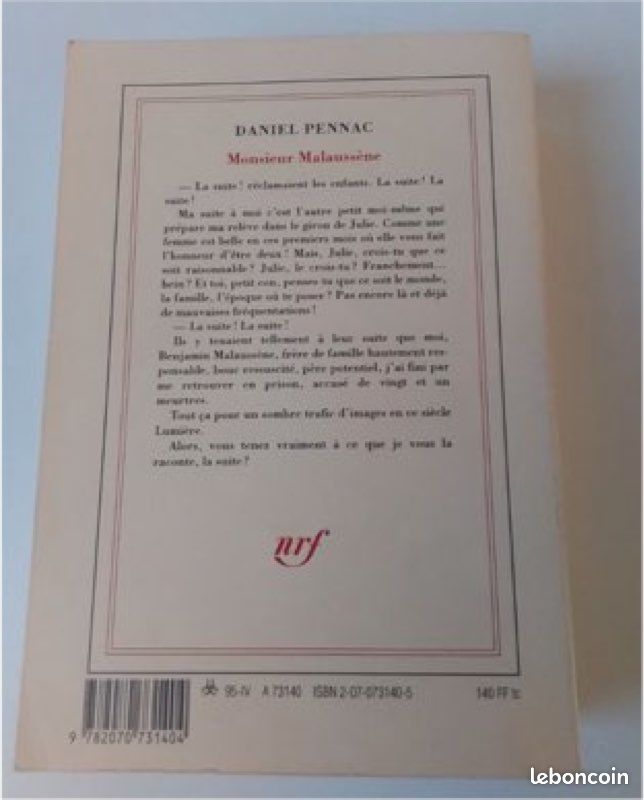Daniel Pennac : Monsieur Malaussene ( 2 versions format broché NRF Gallimard & Poche éditions Folio) (image 5)