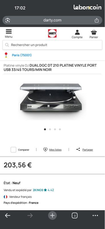 Neuf usb Platine vinyle DJ DUAL DGC DT 210 PLATINE VINYLE PORT USB 33/45 TOURS/MIN NOIR (image 6)