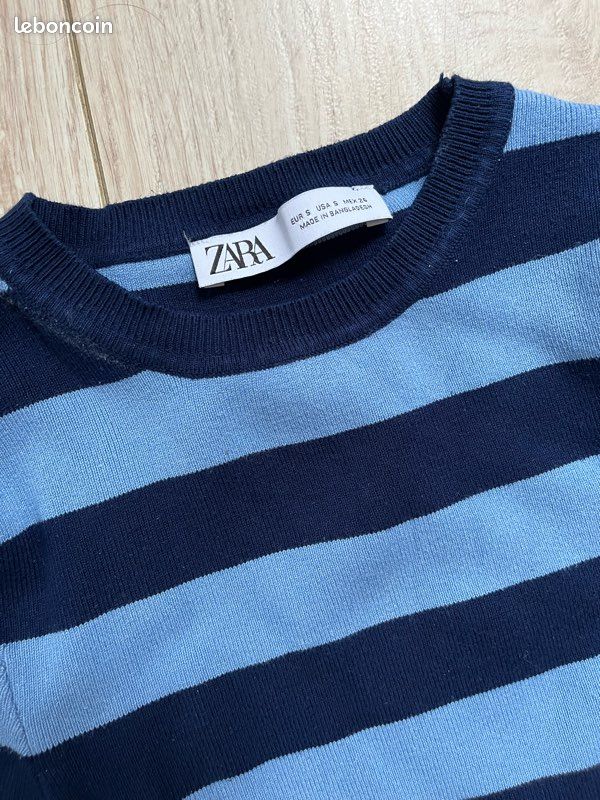 Femme crop top Zara S rayures bleues manches longues (image 2)