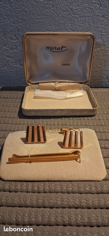 Boutons de manchettes et pince à cravate plaqué or Murat (image 3)