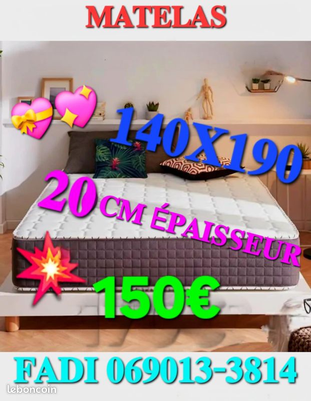 Matelas 140x190 20 cm épaisseur neuf 150 (image 1)