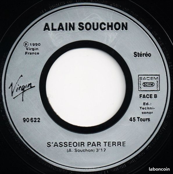 Alain Souchon : S'asseoir Par Terre / Les Cadors [En Public] [Vinyle 45 Tours 7"] 1990 (image 2)