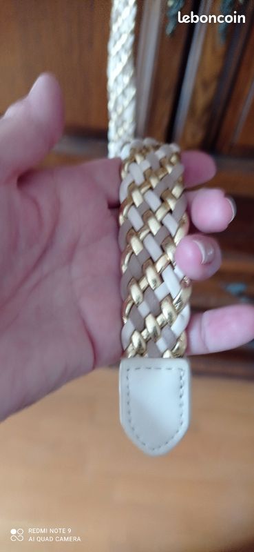 Ceinture tressée marron , blanche et dorée (image 3)