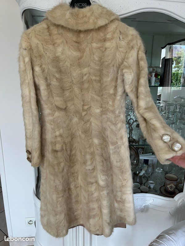 Veste fourrure beige véritable (image 4)