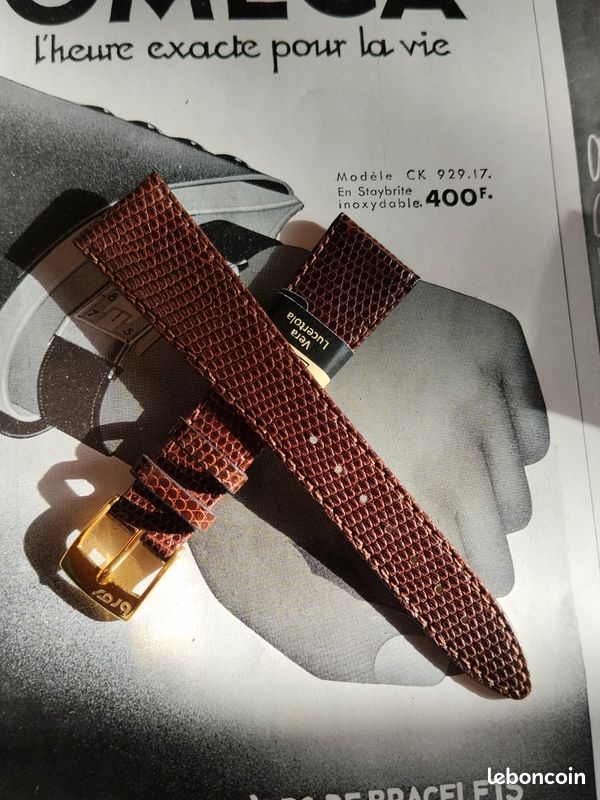 Bracelet En Cuir De Lézard Véritable 20 Mm Marron Clair - Fabriqué En France - Neuf