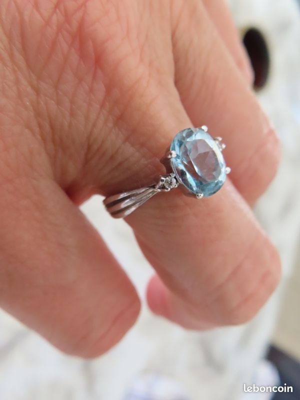 Bague Vintage Argent 925 Topaze à Facettes - Taille 55 - Bijou Ancien Cisellé - Occasion