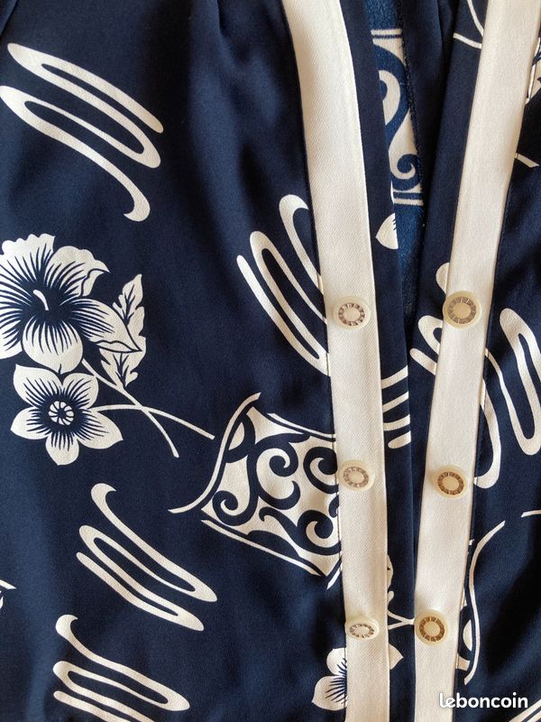 Veste chic bleu marine et blanche élégant graphisme japonisant taille 42 neuve jamais portée (image 5)