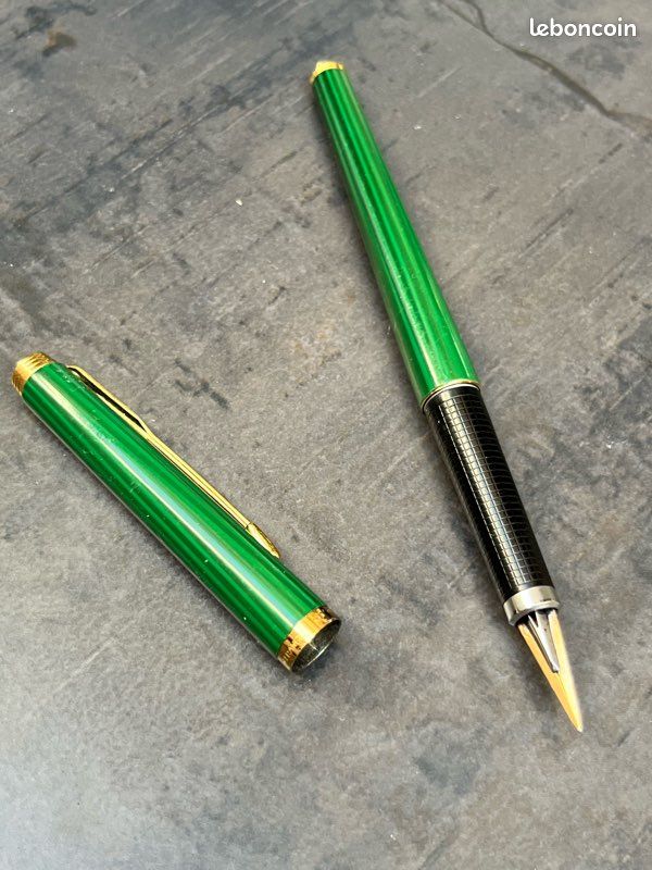 Stylo Plume Parker 180 Laque Malachite - Plume En Or Massif 18 Carats Fine - Modèle Rare Et Occasion