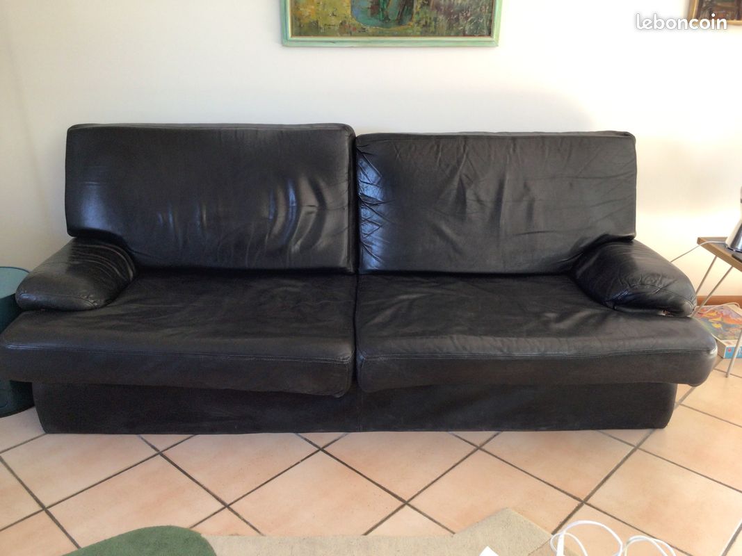 Canapé cuir noir (image 1)