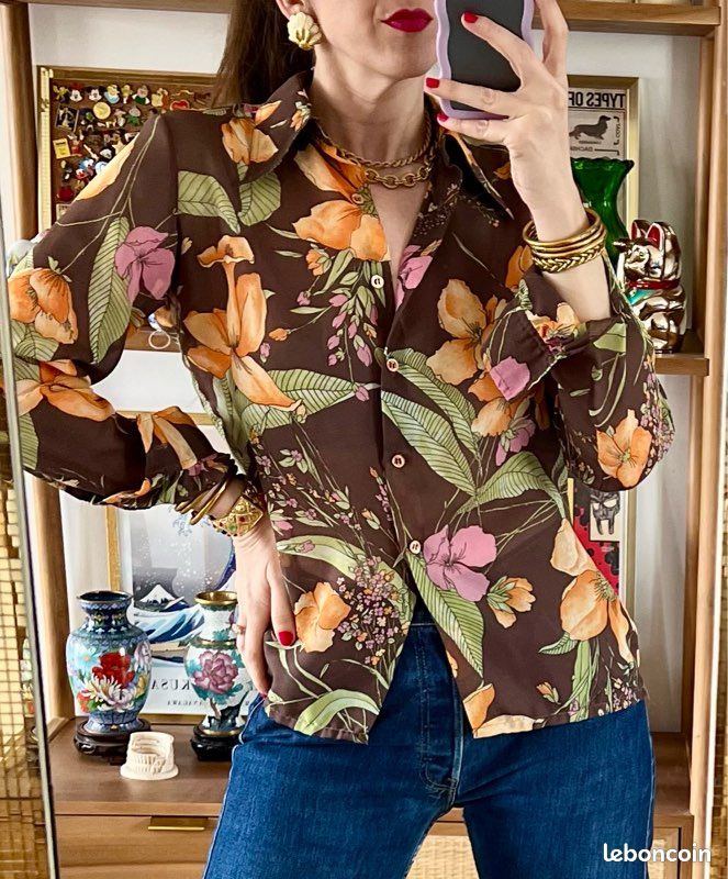 Chemise Vintage 90's Baroque - Amérindien - Multicouleur - Taille XL - Manches Longues
