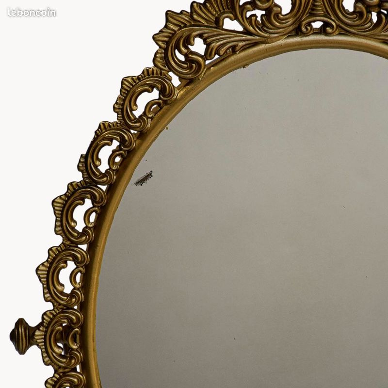Psyché miroir doré ovale pivotant à poser sur pied H 50 cm rocaille arabesque (image 5)