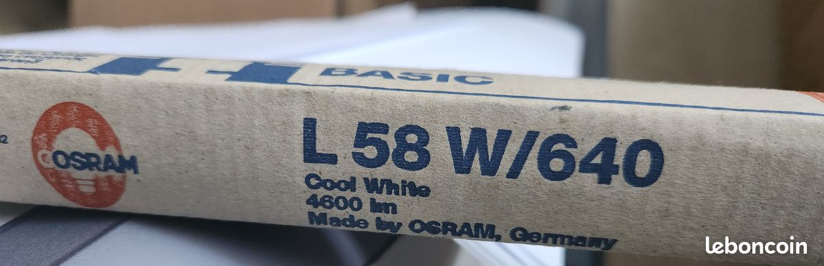 Tubes fluorescents OSRAM Basic T8 L58W/640, longueur 150 cm, lumière blanc froid (Cool White), 4600 lumens (image 2)