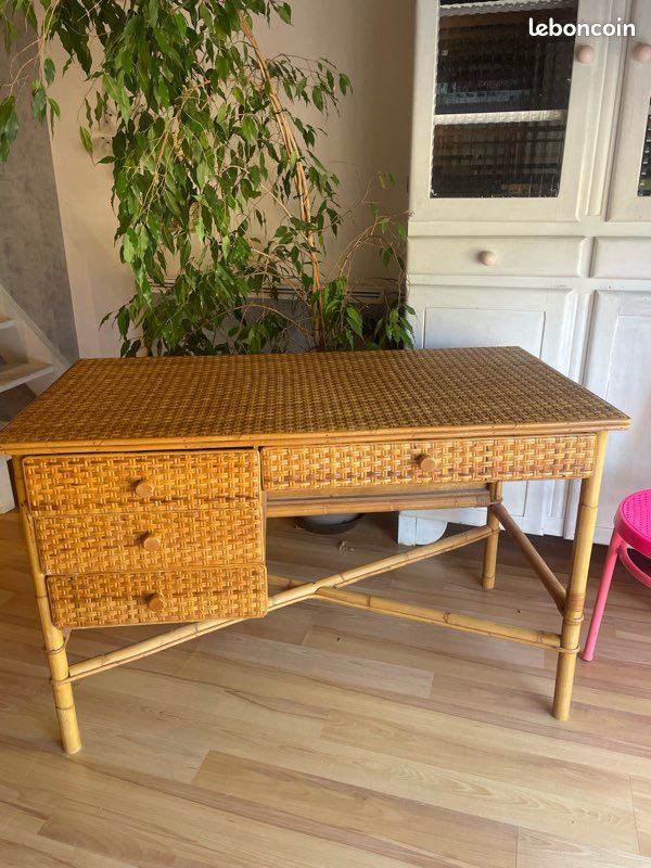 Bureau rotin vintage (image 1)