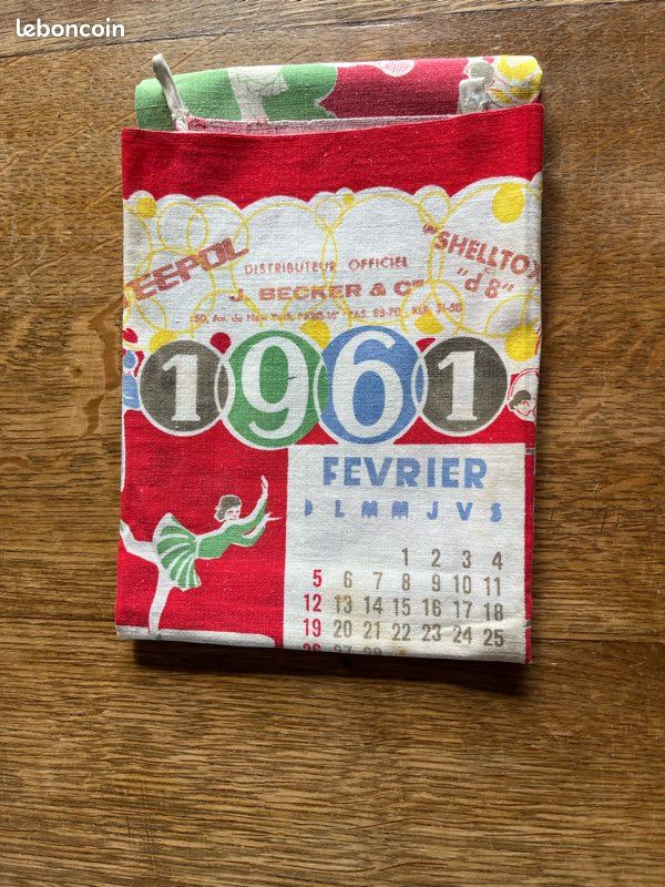 Torchon calendrer 1990 / Vntage franças / Motf fleurs roses