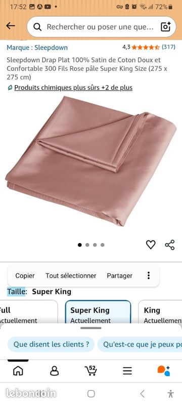 Drap Plat 275 x 275 cm 100% Satin de Coton Doux Confortable 300 Fils hypoallergénique taille super king size Beige / taupe / marron clair / brun une qualité Premium haut de gamme (image 3)