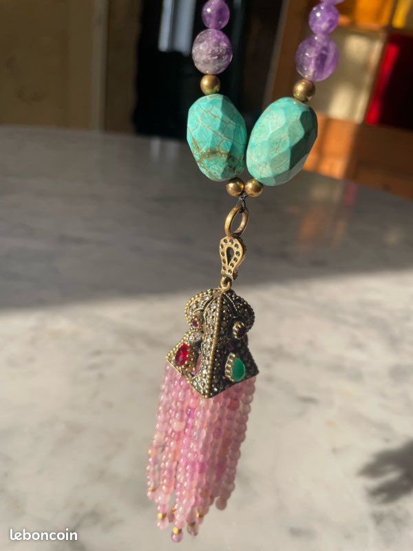 Collier Sautoir En Pierres Fines Multicolores (quartz) - Modèle "Aurore" - Neuf Sans Emballage