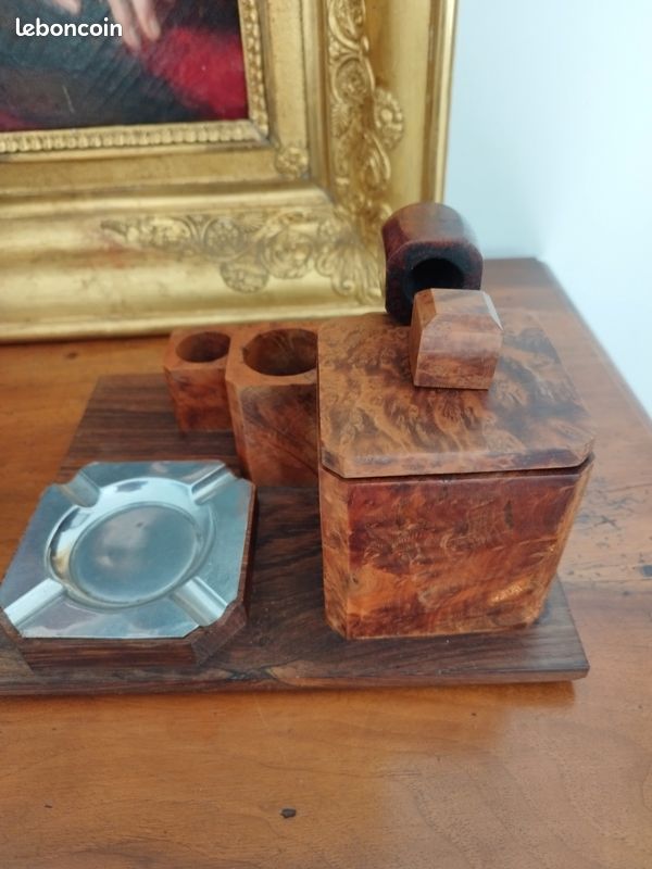 Service accessoire à Bureau -tabac-art Déco- Boite Pipe+Pot Bois Loupe d'Orme (image 7)