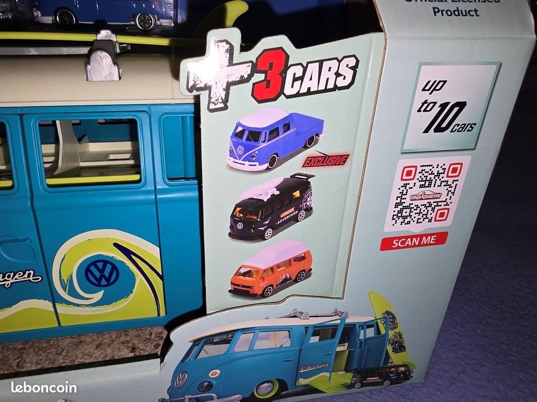 Coffret Carry Case Majorette miniature grosse voiture Volkswagen T1 Combi bleu avec 3 miniatures VW - Neuf (image 5)