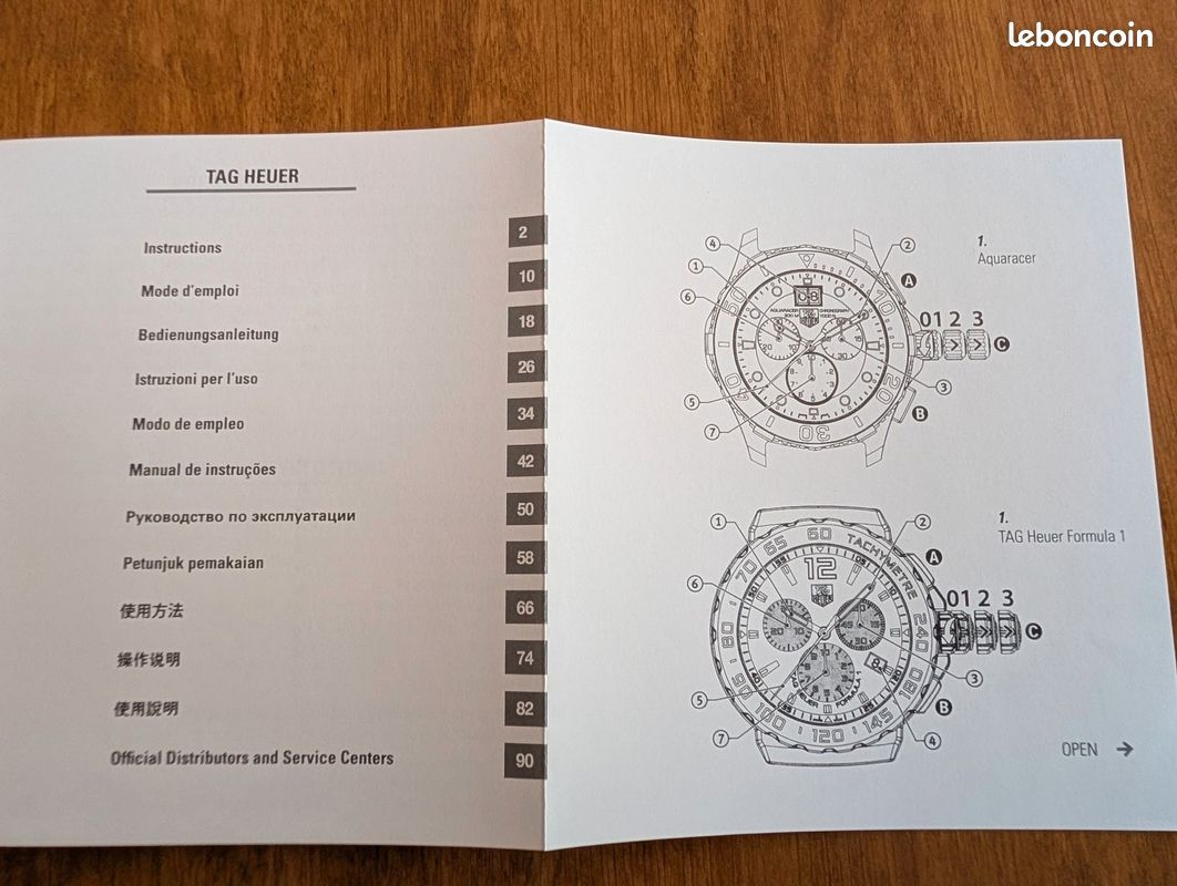 Livret INSTRUCTIONS TAG Heuer Quartz Chronograph Formula 1 & Aquaracer. E12314-5 (image 5)