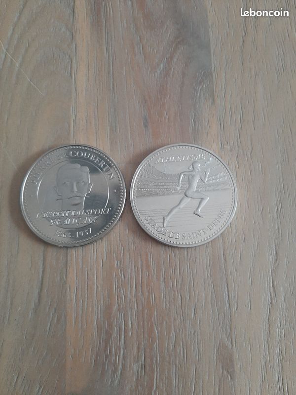Pièces monnaies 2 médailles JO 2024 coubertin et stade de France (image 2)