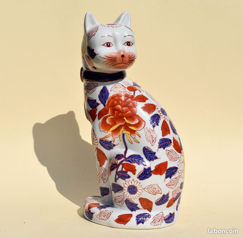 Statue Chat Zen En Céramique Rouge - 39 Cm, Neuf Sous Emballage