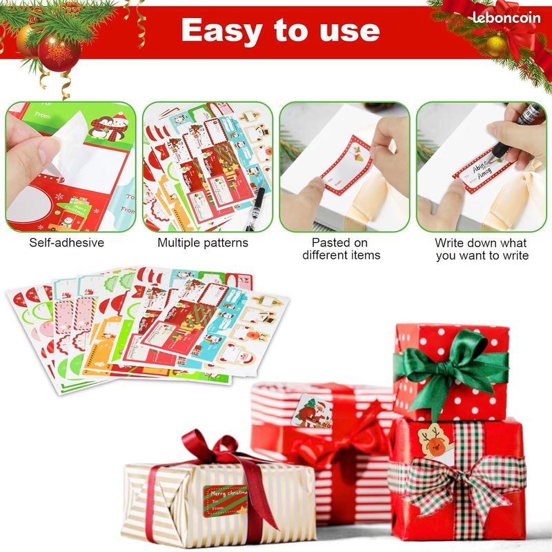 120 Étiquettes Autocollantes De Noël - 20 Feuilles Avec 6 Motifs - Stylo Inclus - Pour Emballages Cadeaux